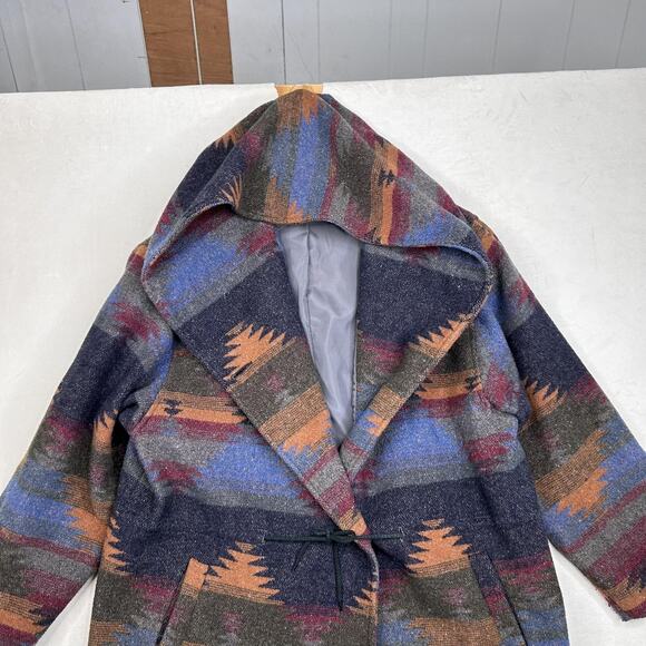 Andrea Marin Coat Womens Large Multicolor Hooded Wool Blend Aztec Boho Southwest - Picture 4 of 15